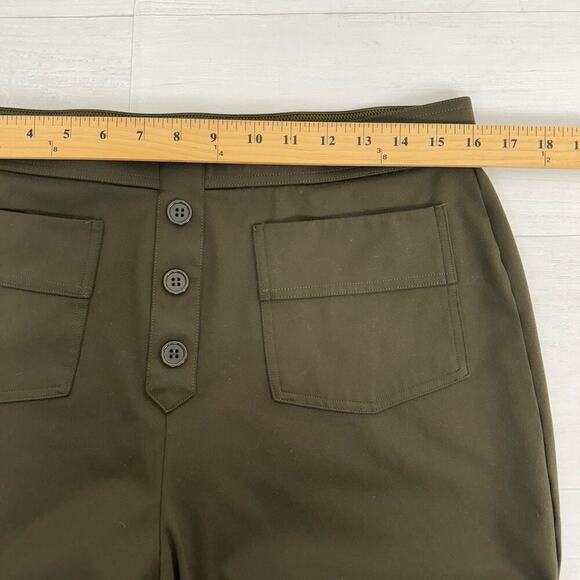 Halara High Waisted Straight Leg Casual Pants Size L Olive Green Stretch Pockets - Picture 11 of 16